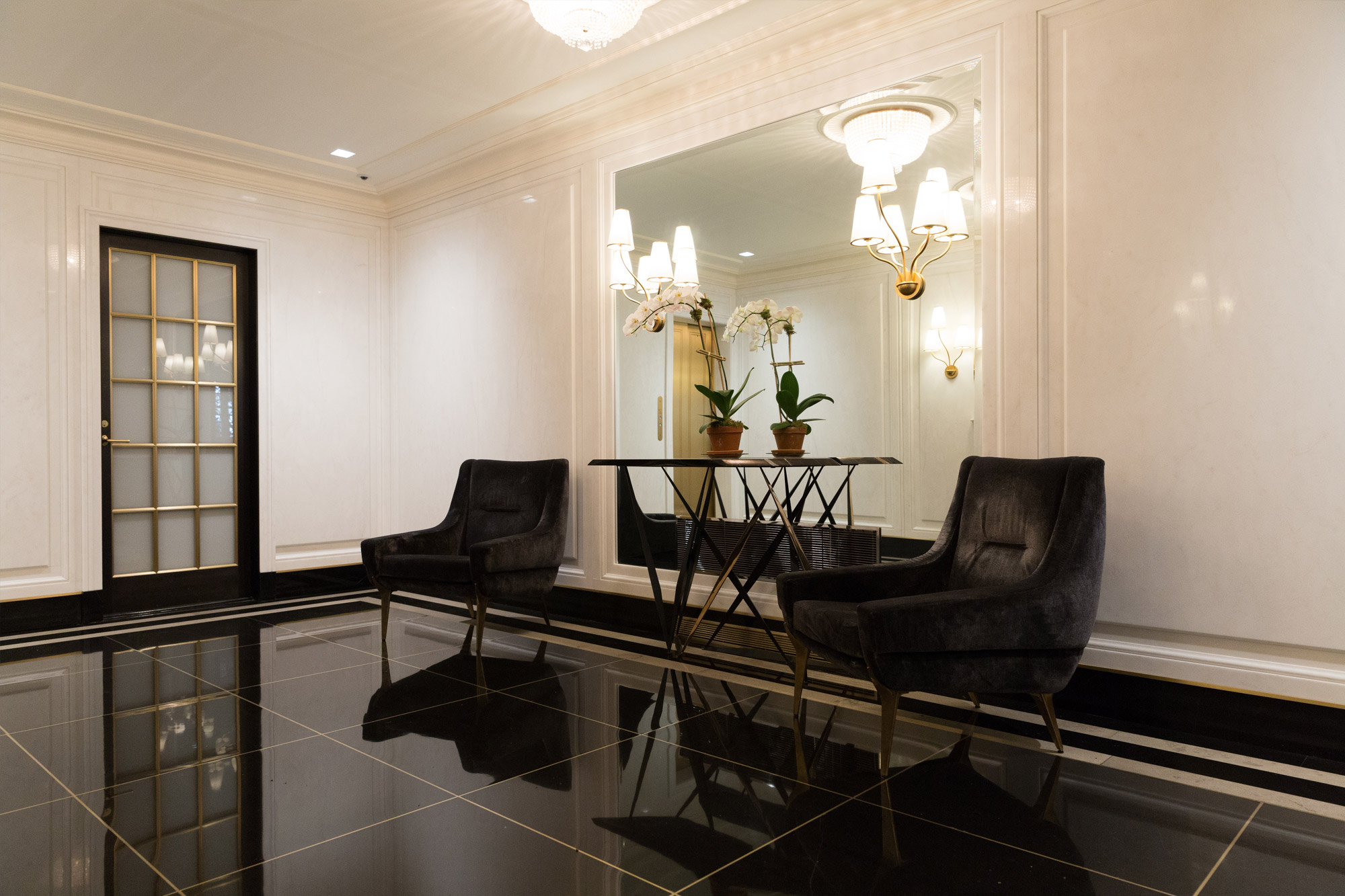 Lobby Renovation in an UES Pre-War Apartment Building - Furniture Mirror Wall